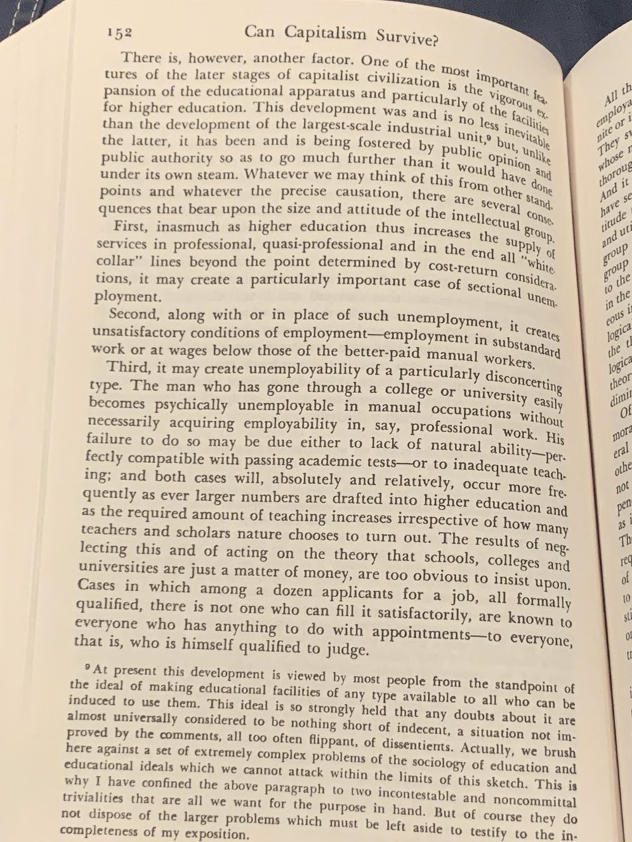 Schumpeter was woke on elite over production in 1942 (more aptly ‘intellectual over production’, he is referring to the educated intellectual class)