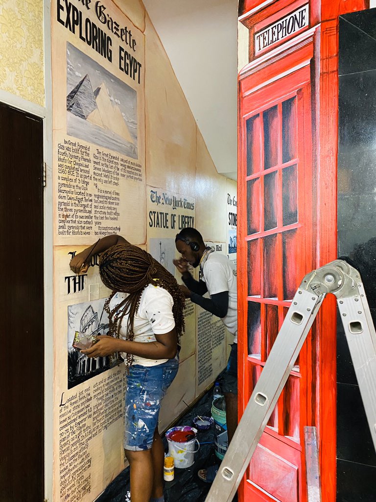 ceracerni's tweet photo. Have you ever done “I TOO KNOW” on a job before? Well... 

I went &amp; brag 2 client about drawing actual newspaper on d Wall. See suffer ehn😩

Everything hand-written.Peep the elements that made it: Sudoku! Crossword Puzzle! &amp; a Cartoon! Every information is valid! No Gibberish! https://t.co/9v0LK0FbQ9