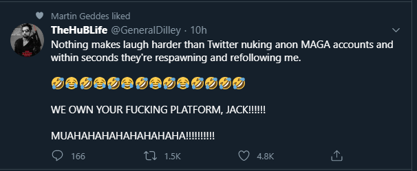 10. Dilley (Who is on a ban evasion account) celebrates how awesome it is that his followers get banned and instantly rejoin twitter.