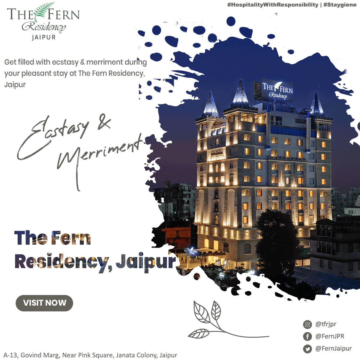 FernJPR's tweet photo. Get filled with ecstasy &amp; merriment during your pleasant stay at The Fern Residency, Jaipur

Stay updated join our online community.
Instagram: https://t.co/JS4DS0hBOu
.
Call us on 9116688301, 02
Or visit: https://t.co/Inq7NMiJrp
.
#HospitalityWithResponsibility #Staygiene https://t.co/W0G0eNyvz2