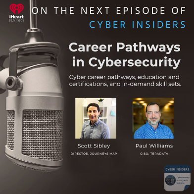 SDCCOE's tweet photo. #Download CCOE’s #podcast series, #CyberInsiders, on @iHeartradio. In this #episode, Paul Williams, CISO, @Teradata and Scott Sibley, Director, @journeysmap discuss #cybersecurity career paths, education &amp; certifications, in-demand skills &amp; free Career Map.https://t.co/FURwR6sRko https://t.co/chvyXCO2c5