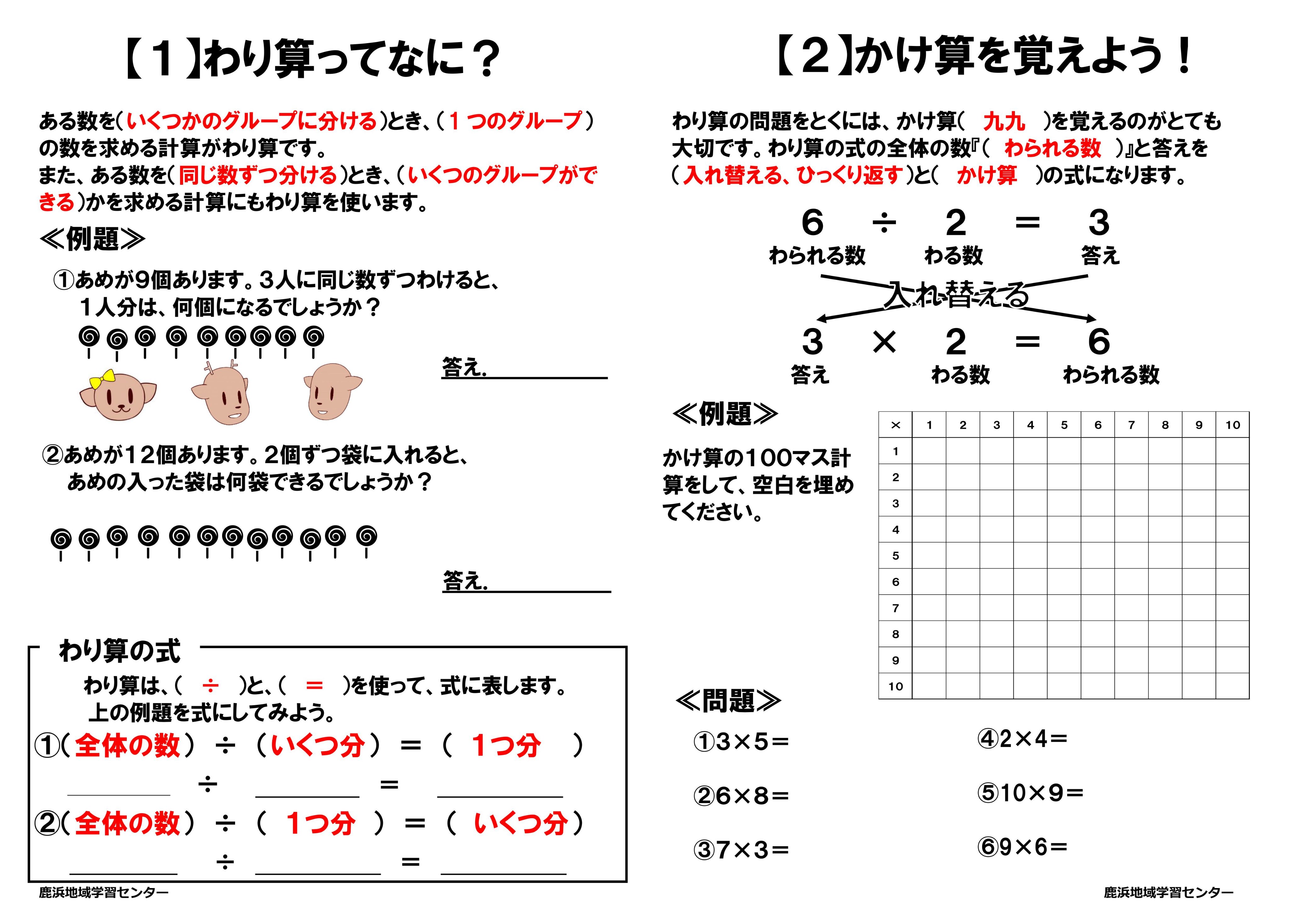 鹿浜地域学習センター 鹿浜図書館 この夏 勉強を頑張りたい小学生の皆さんへ 鹿浜地域学習センターオリジナルの算数プリントを配信します 今回は初級編として 足し算と引き算 低学年向け 掛け算と割り算 中学年向け 分数の種類と考え方