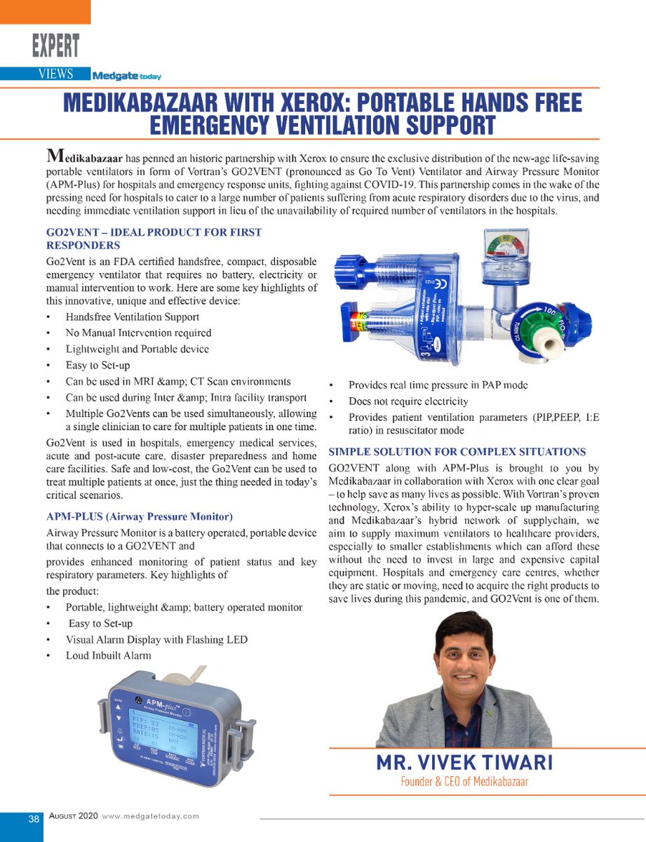 supervivekt's tweet photo. Portable, affordable and high-quality ventilators are the need of the hour across India. I am proud to partner with Xerox for FDA certified products and tick this checkbox!
Know more: https://t.co/GKd6cfT9O1
#Medikabazaar #MedicalSupplies #Xerox #Ventilator #Go2Vent #medgatetoday https://t.co/H2dCcANROY
