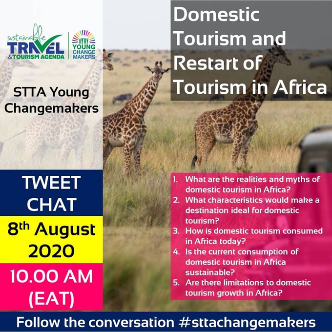 STTAKenya's tweet photo. Welcome to #sttachangemakers tweet chat, lets talk everything about domestic #tourism.

Destinations across #Africa can host a vibrant local tourism.
Q1- What are the realities &amp; myths of domestic tourism in Africa? #sttachangemakers
 
@PapaTheLion 
@Hauweng_SA  @vivian_kobe https://t.co/KEr1HyGoGi