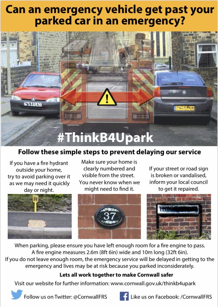 OnCallLiaison's tweet photo. #ThinkB4UPark 
Can All Emergency Services Vehicles gain access after you’ve parked?
Inconsiderate parking costs time and lives.
@CornwallFRS @DC_Police @swasFT @HMCoastguard @RoselandOnline https://t.co/yjFzZm5Kee