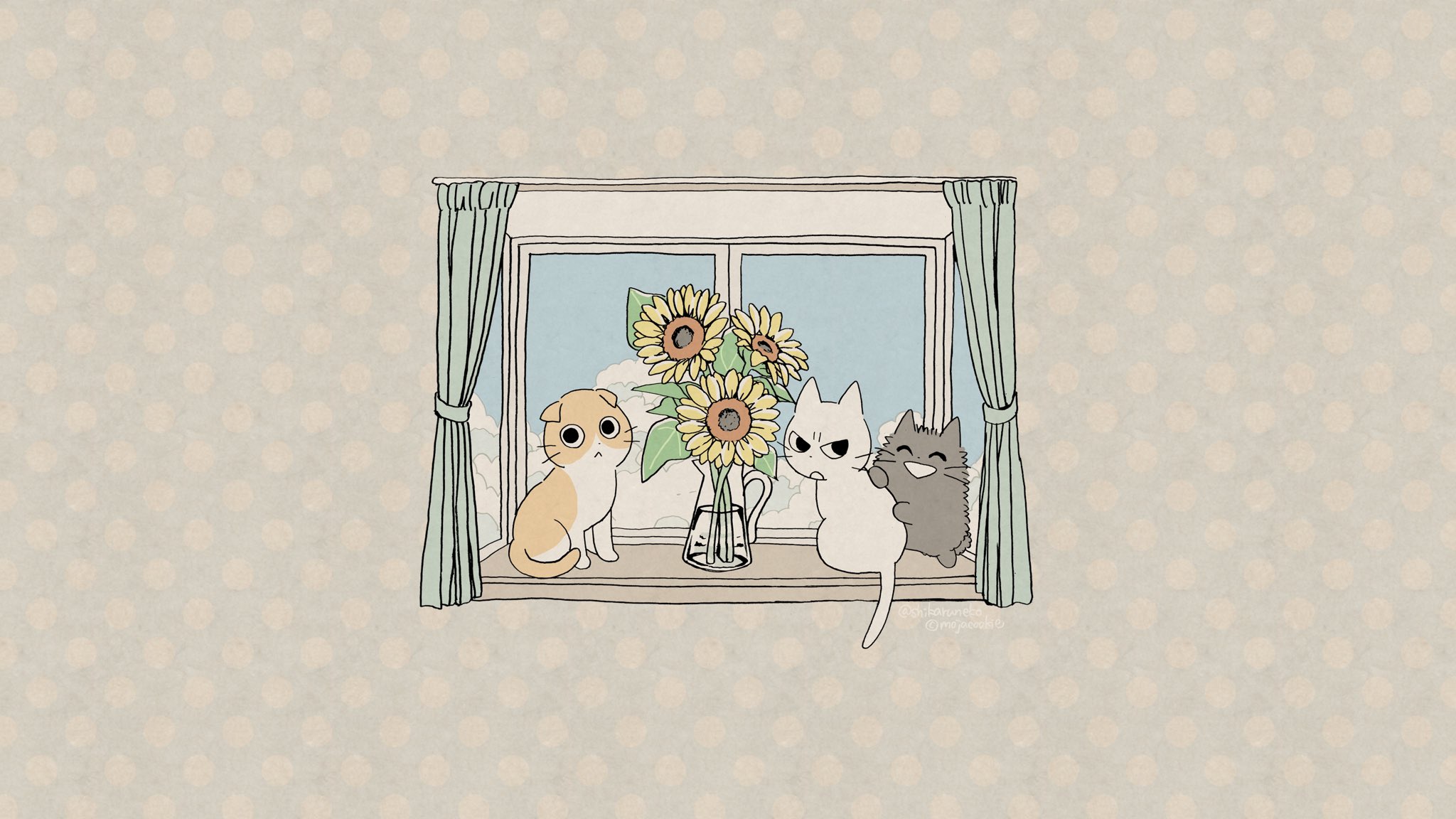 Twitter 上的 しかるねこ 夏の窓辺の しかるねこ と あまやかすねこ と ながめるねこ 壁紙サイズの画像も用意したのでよかったら使ってね T Co 2sl5mhmamr Twitter