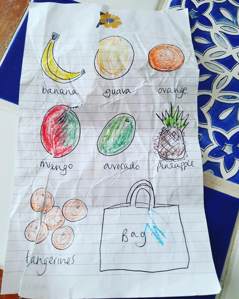 LauraKingCNS's tweet photo. Anyone guess the small one's current favourite book by our extra shopping list yesterday
- torn by overexcited 2yo?
๐๐ ๐ฅญ ๐ฅ ๐๐ฆ ๐ ๐ฆ ๐
(Clue- forgot the "tangy purple passionfruit" & couldnt find a guava ๐
) #firstworldprob @SalTwinkles @Carolin08486595 https://t.co/ANzv52yyDn