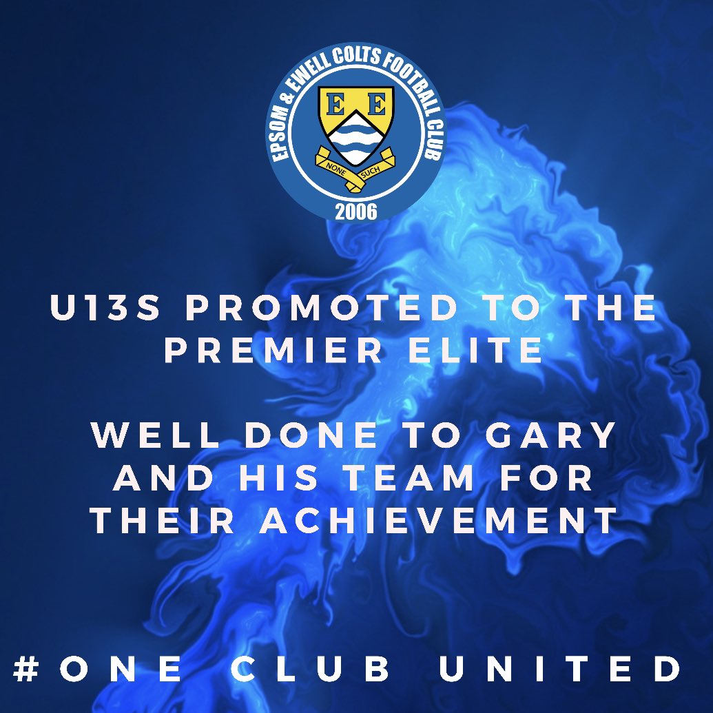 EpsomEwellColts's tweet photo. EXCITING NEWS!
Our U13 Youth side have been the first Epsom & Ewell team to be promoted into the SYL Premier Elite! It’s a fantastic achievement from Gary and his squad.
This shows our intention to progress forward! Let the season begin!
#EECFC #WeAreTheColts #OneClubUnited https://t.co/XIWKEahBDb