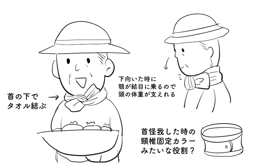 首の下にタオルを巻いて結ぶと？肩こり防止や汗タレや日焼け対策に！
