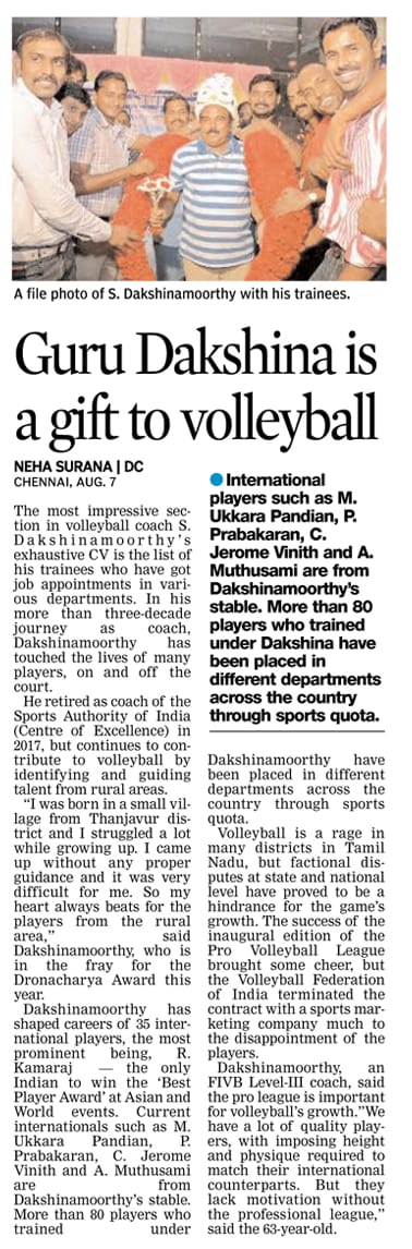 iGuru_vp's tweet photo. Volleyball Coach mr. Dakshinamoorthy thoroughly deserves the Dronacharya award after having serving the game for over 35 years and helping several rural athletes to achieve the dream of playing for India and securing a job in major public sector organizations. https://t.co/PbsTgqvE0U