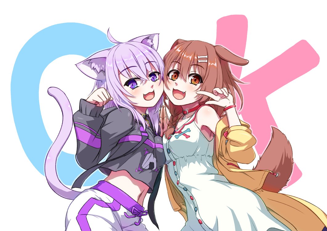 戌神ころね ,猫又おかゆ 「はいよ、おかころセット一丁!
#絵かゆ #できたてころね #おかころ 」|影(skeb解放中のイラスト