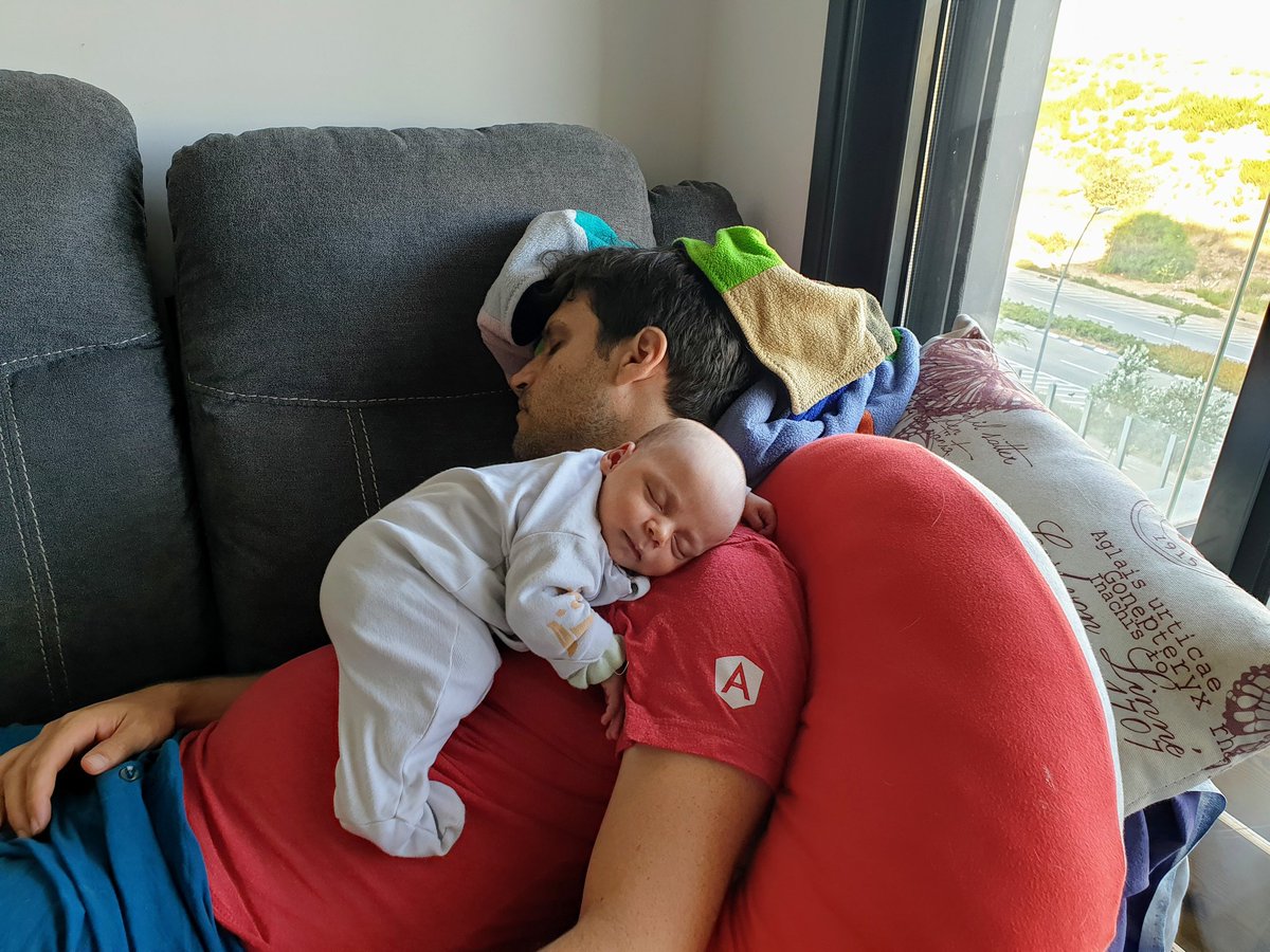 ShmuelaJ's tweet photo. I'd like to introduce the latest addition to the #Angular family! #ngBaby Assaf was born on July 1st at #homebirth. 

Here with #ReactDad (converting to Angular as you can see 😂)
#ngBaby Nadav already teaches Assaf all about #Ivy 😉

I miss you all... Dear community.. ❤️❤️❤️ https://t.co/eFSj3CLlgI