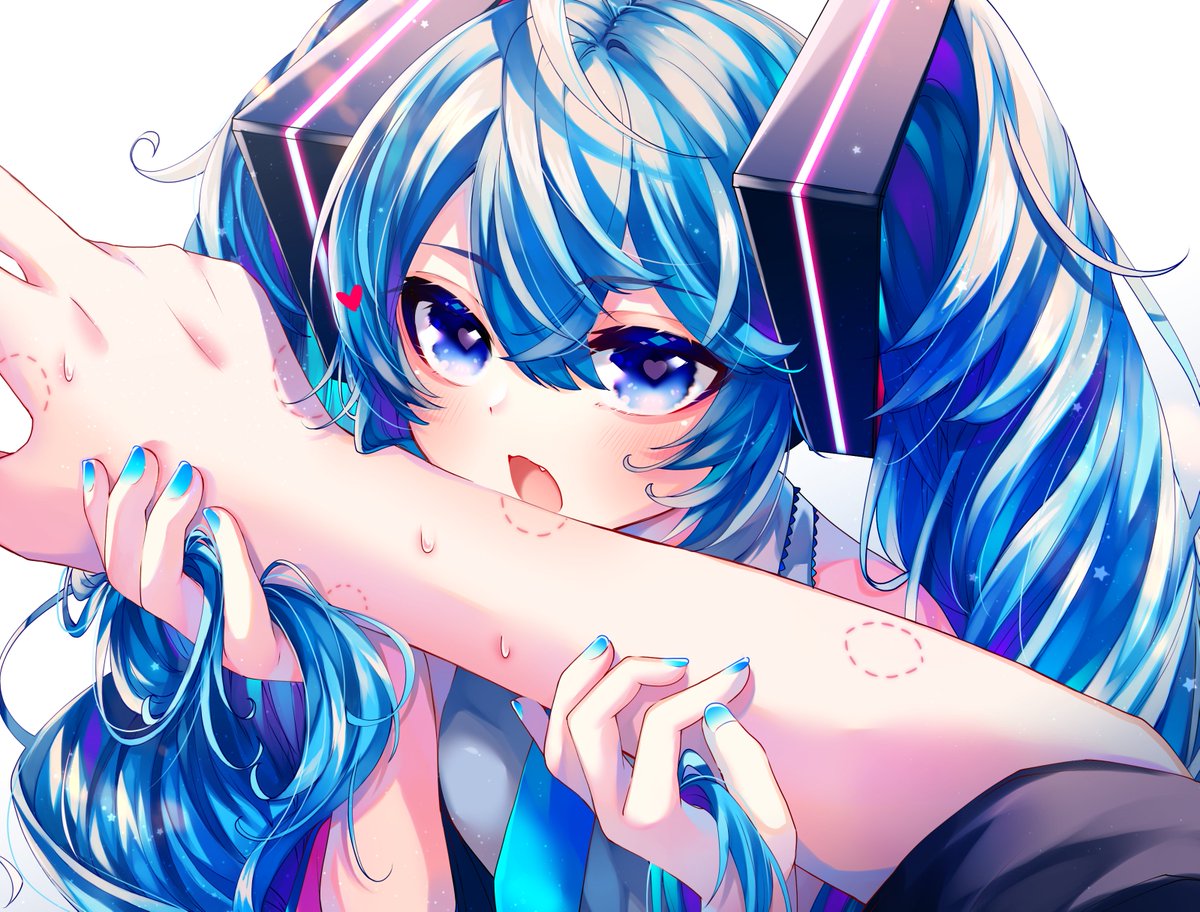 hatsune miku 1girl twintails long hair blue eyes open mouth heart nail polish  illustration images