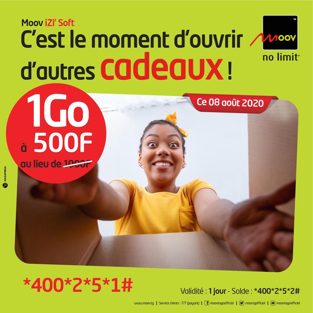 moovafricatg's tweet photo. Recevez 1Go à 500F valable 24h dès l'activation de votre forfait iZi Soft! 
Ce 08/08, tapez *400*2*5# Option 1 pour souscrire. Solde: *400*2*5*2#.

#MooviZi
#MoovTogoOfficiel https://t.co/2taOST7XVc