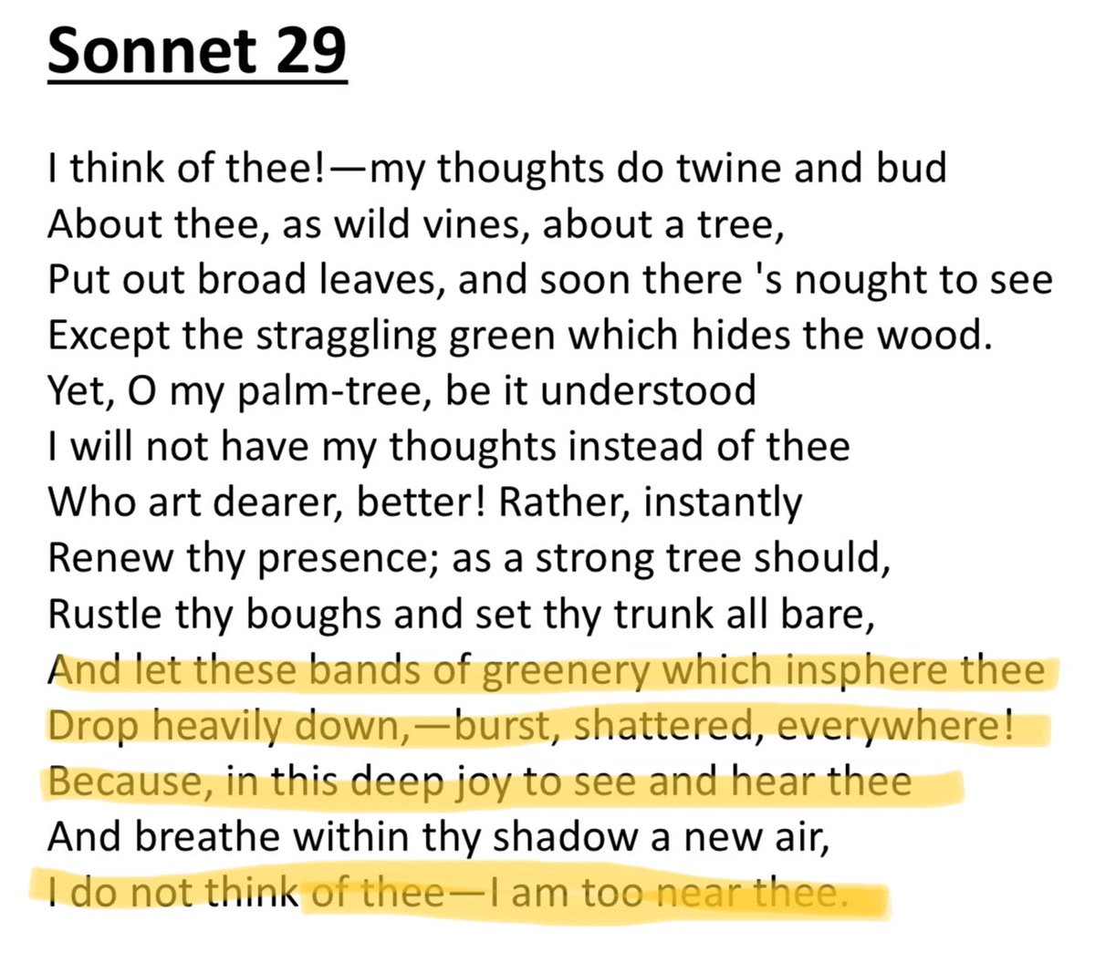 ... Barrett Browning does this very well in Sonnet 29 where she exceeds the typical meter in certain lines perhaps to suggest how her love cannot be contained or controlled. Or Shakespeare might begin a line with a trochee rather than an iamb to draw attention to it /6