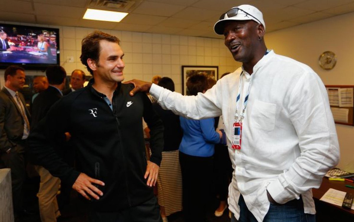 Where did his tennis ‘start’?  @rogerfederer idolised some of tennis’ greats - including some he would go on to play, but his all-time sporting idol wasn’t a tennis player - it was ’76’ himself: Federer’s idol was none other than  @Jumpman23. That’s a lot of GOATS.