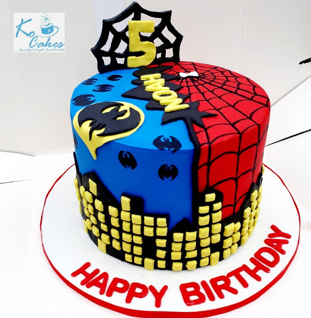 Here we have another Batman vs Spiderman cake for King's birthday !!  Vanilla cake with chocolate… | Spiderman cake, Superhero birthday cake,  Spiderman birthday cake