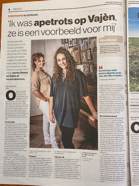 Vandaag op pagina 4 in BrD Regio: Venna &amp; Vajèn van den Bosch als stralende sterren met glanzende carrières. Op 17 mei 2021 klankrijk aanwezig bij het benefietconcert OSSE STROTTEN met Robin Borneman en Berry Reijnen.