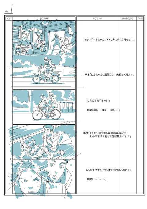 なんか、高校生しんちゃんと風間君の実写版の妄想をしていたら今流行りのCM風にしたら可能じゃね?と思って
ポカリのCM風にコンテのようなものを描いていた。
そんな夏の日。 