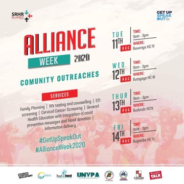 STFUganda's tweet photo. #STFUpdates: Make a date with us &amp; our partners @SRHRAllianceUg as we bring services &amp; information closer to young people from 10th to 15th in Jinja. 
@SRHRAllianceUg #AllianceWeek2020 #GetUpSpeakOut @sabrinakitaka @Faizafabz @RHUganda @UNICEFUganda @savechildrenug https://t.co/08tDXV8v3W