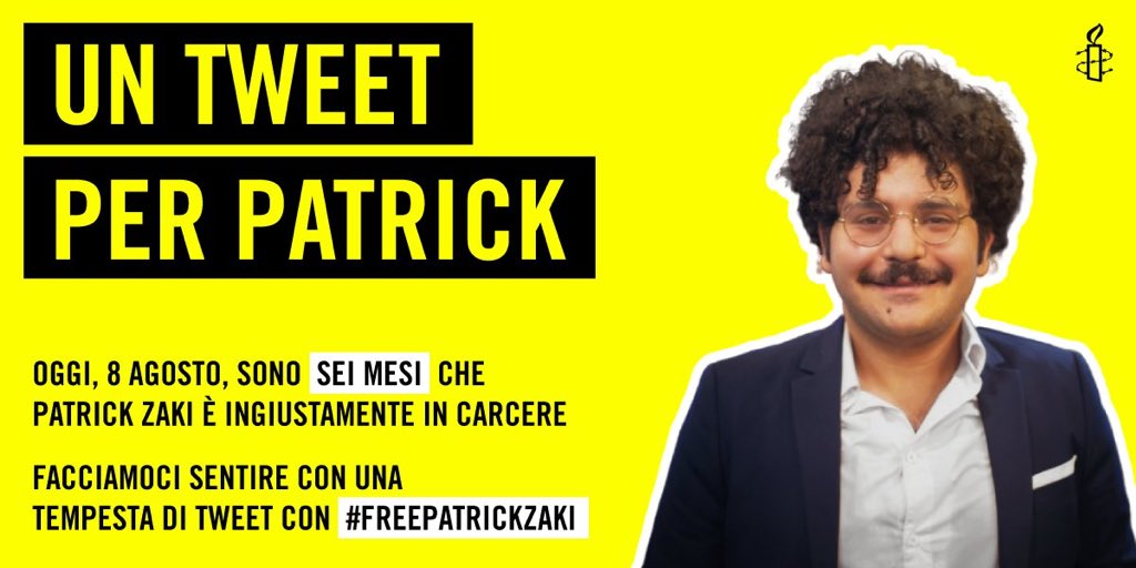 UN TWEET PER PATRICK 6 mesi ingiustamente in carcere facciamoci sentire con una tempesta di tweet #freepatrickzazi
