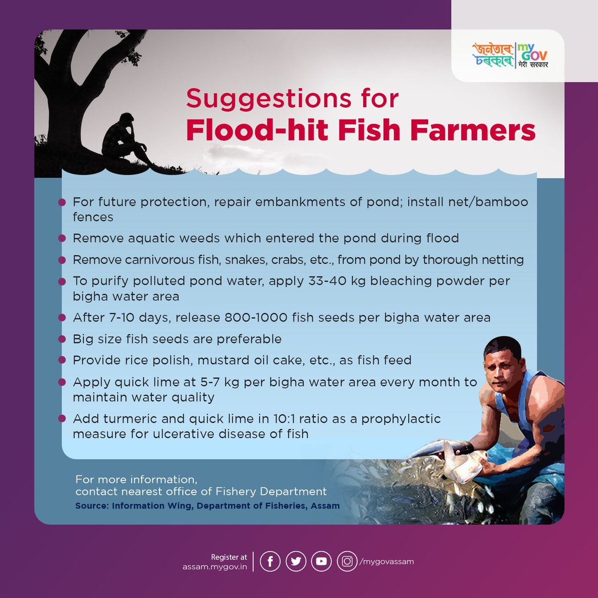 mygovassam's tweet photo. A few suggestions for flood-hit fish farmers to be taken post flood period. https://t.co/pxTCQChLMt