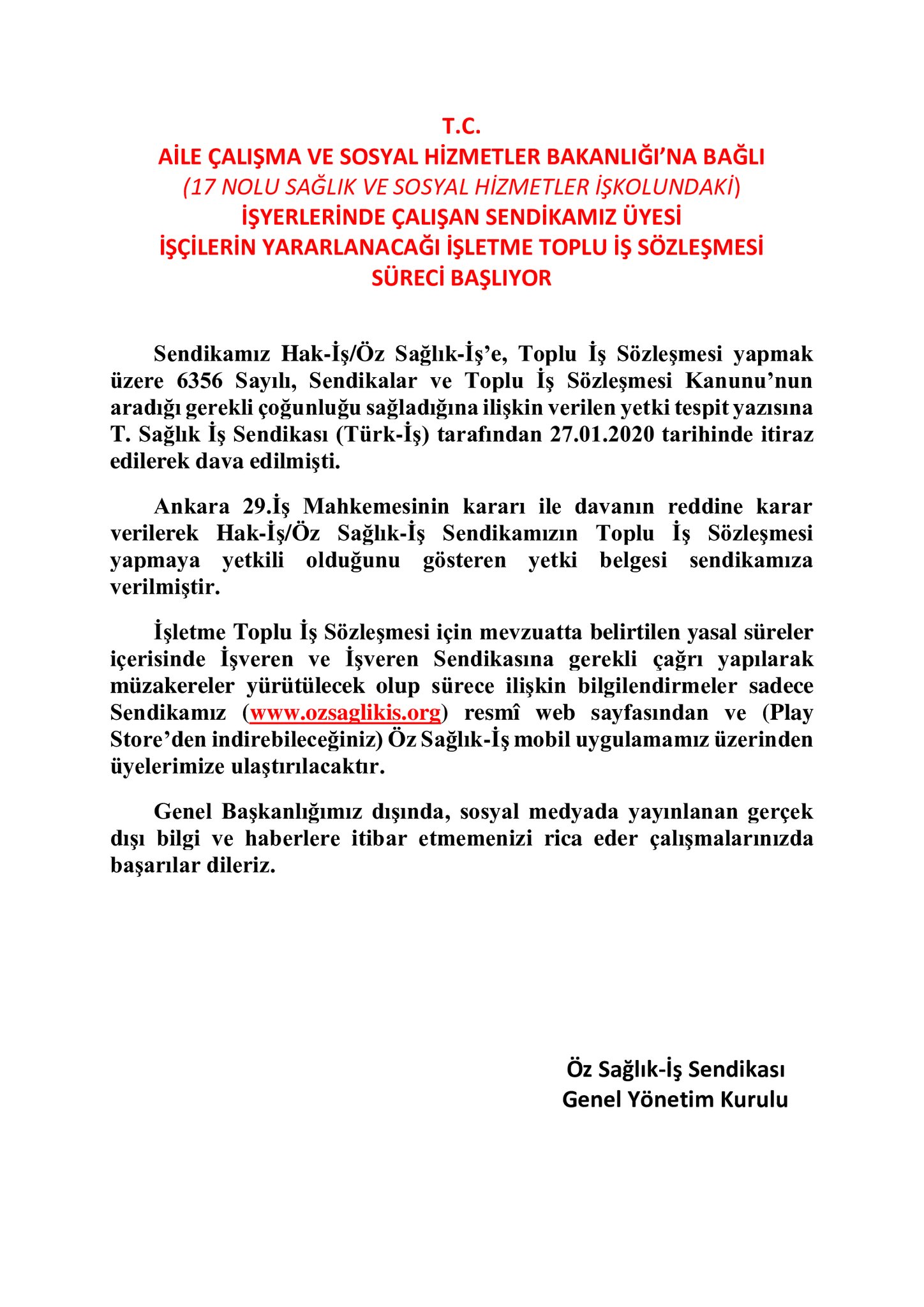 Oz Saglik Is Sendikasi On Twitter T C Aile Calisma Ve Sosyal Hizmetler Bakanligi Ve Bagli Isyerlerinde 17 Nolu Saglik Ve Sosyal Hizmetler Is Kolunda Calisan Sendikamiz Uyesi Iscilere Uygulanacak Olan Isletme