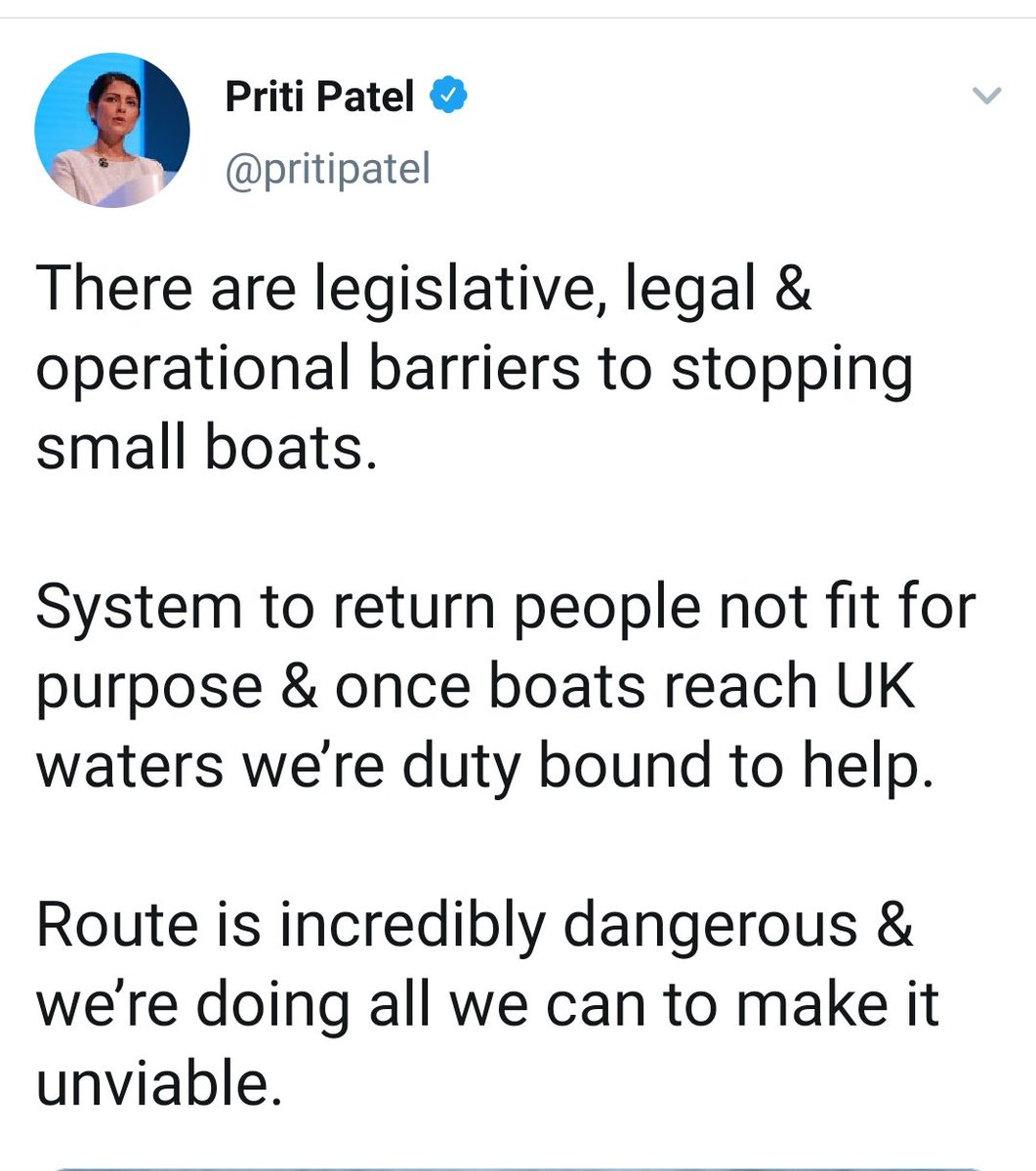 Priti Patel - 2nd generation immigrant, Home Secretary & 3rd in command of UK - refers to human beings as 'Return People Not Fit For Purpose' This is Hostile Environment Mentality. Her MASK slipped Regardless what Party you're affiliated to, this is REPUGNANT Fire @pritipatel