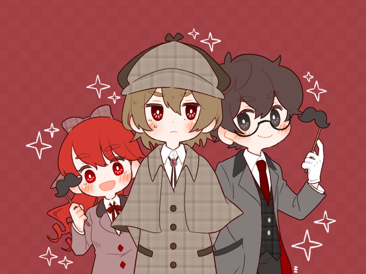 amamiya ren deerstalker 1girl multiple boys red eyes detective 2boys hat  illustration images