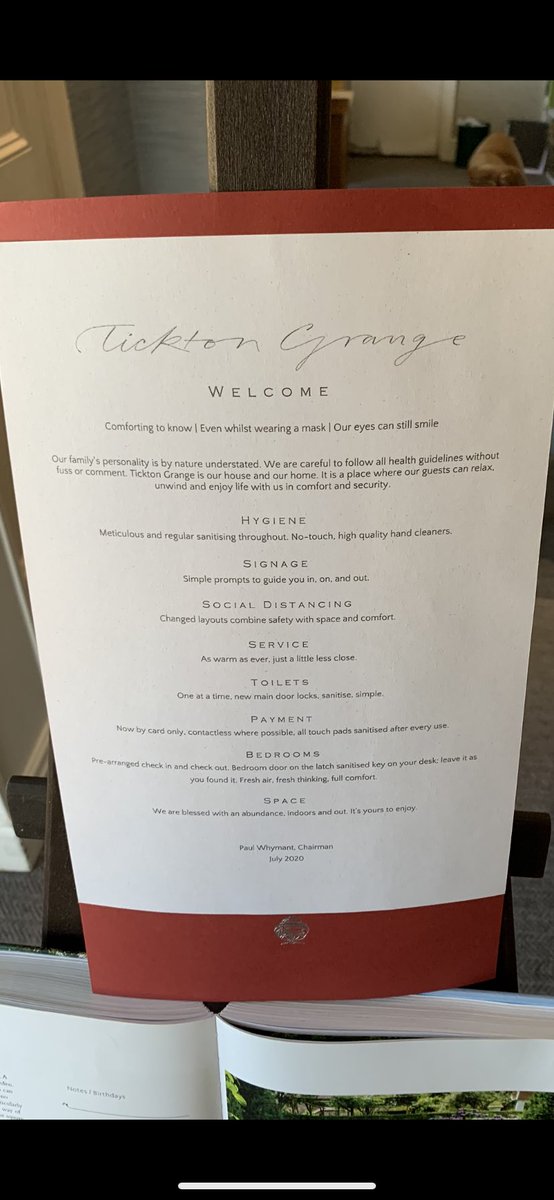 TransformLDSHP's tweet photo. Simple, understated and values driven sign for customers @TicktonGrange hotel. Love this, “Our eyes can still smile” ❤️ https://t.co/qQInCds8SH