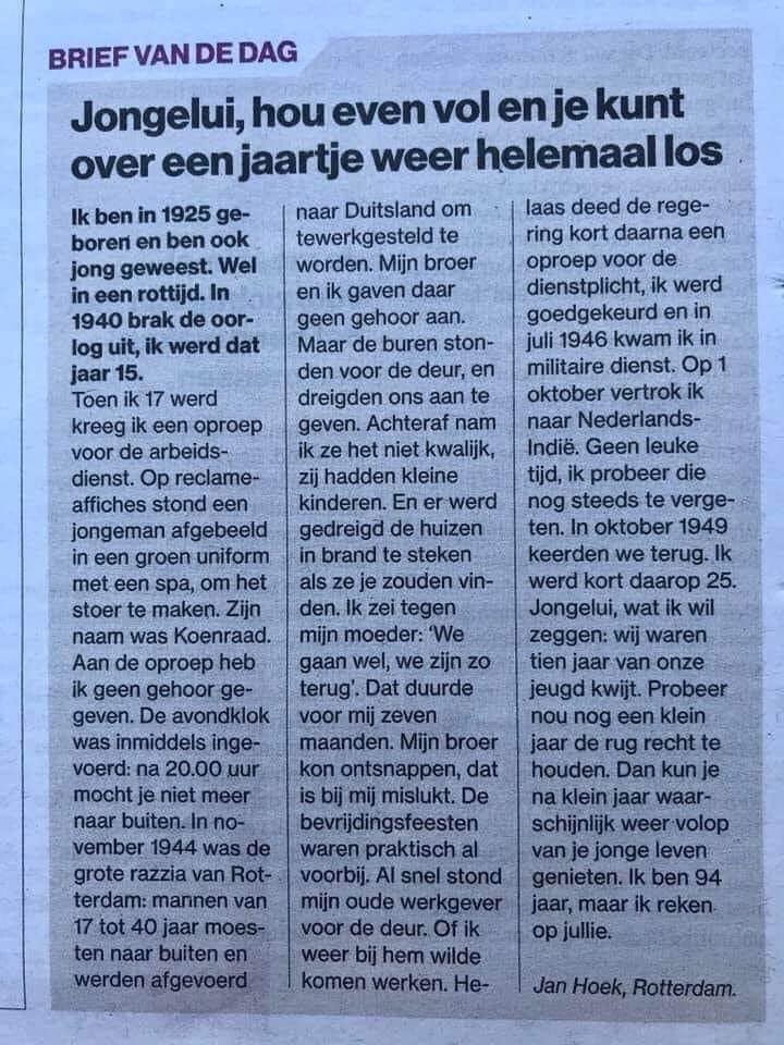 Meneer Hoek mag op zijn 95ste van mij best #trending worden. 
Meneer Hoek heeft namelijk heel erg gelijk. 

#meneerhoek #StaySafe #houvol