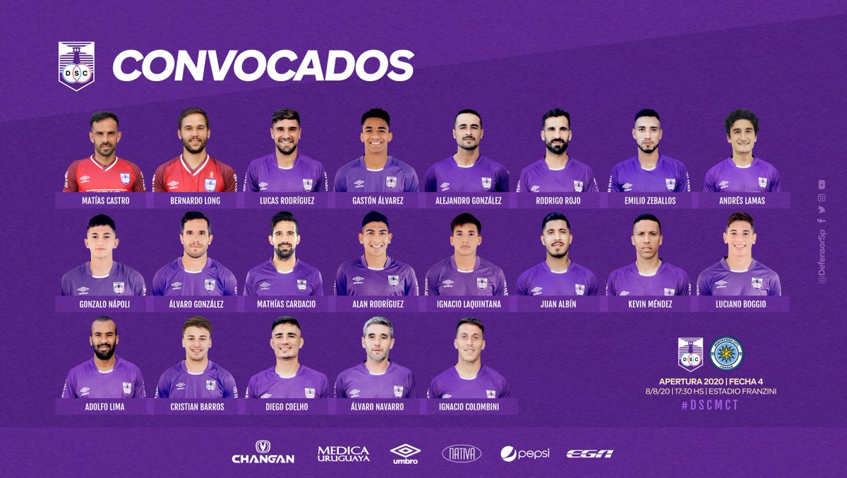 DefensorSp's tweet photo. 📋 Esta es la lista de 21 convocados para el encuentro de esta tarde frente a @MvdCityTorque.
#DSCMCT https://t.co/gHASXjAUpR