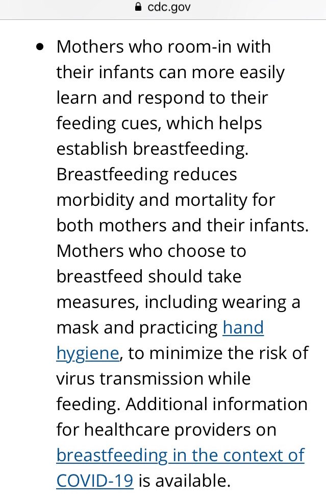 “Breastfeeding reduces morbidity and mortality for both mothers and their infants.”Yet mothers should wear a mask. The infant just came out of her womb yet a mask is needed?