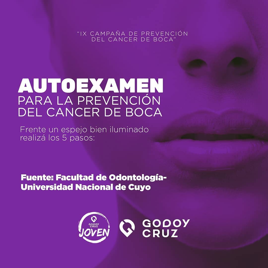 GodoyCruzJoven's tweet photo. 👄 Del 7 al 14 de agosto se realiza la IX Campaña de Prevención del Cáncer de Boca. ¡Mirá los tips para el autoexamen de prevención! 👇🏼 https://t.co/k08JWOyrxv