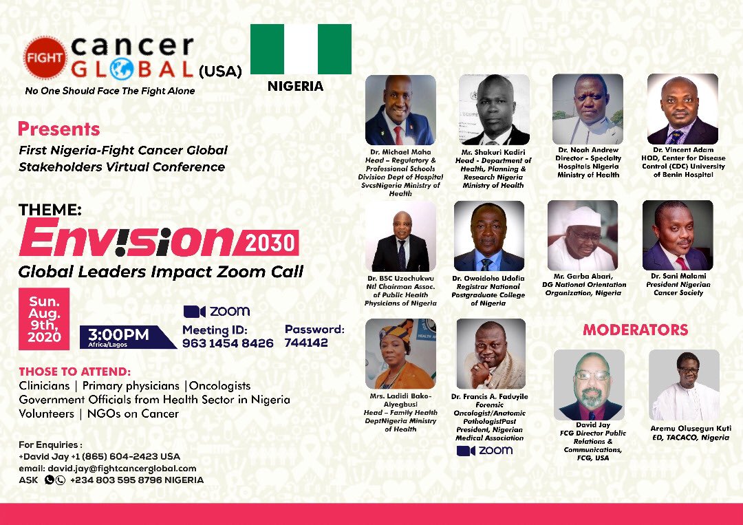 TACACO_ORG's tweet photo. Coming together is the first step of success.

Leaders Impact Zoom Call:

ENVISION 2030 – Nigeria.

Date: Sunday August 9th, 2020
Time: 3PM Nigeria time. 

Venue: Zoom Webinar 

Here is the Zoom link:  https://t.co/fKxGSLmLl1 

Meeting ID: 963 1454 8426  Passcode: 744142 https://t.co/O8TJckpNzG