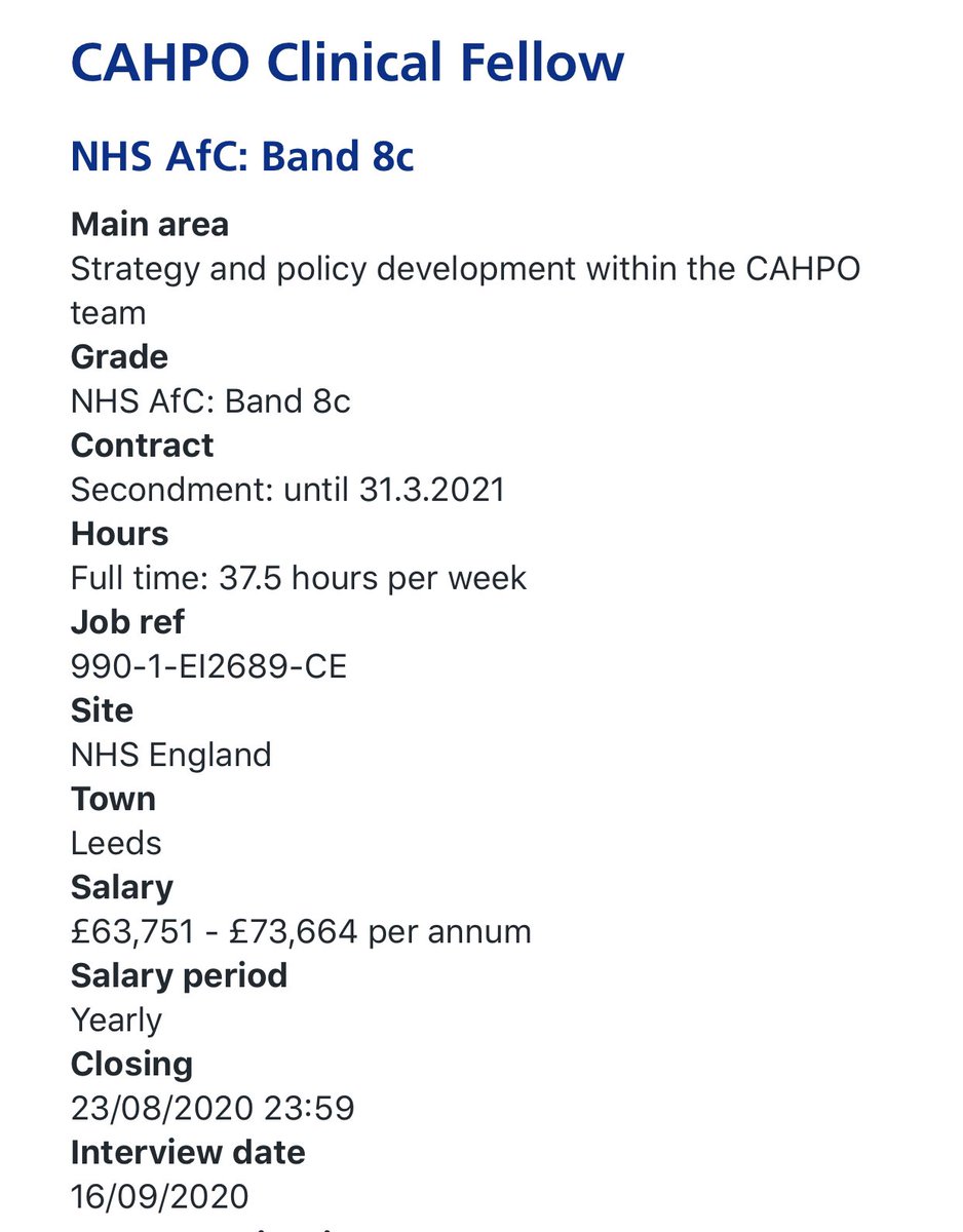 SuzanneRastrick's tweet photo. 🚨#AHP Job Alert

🌟Clinical Fellow to the Chief Allied Health Professions Officer

🌟Secondment opportunity to 31 March 2022

🌟Are you a senior, experienced #AHP who’d like to participate in developing our next #AHP strategy for England?

Take a look 👀 https://t.co/RLV3fZ3EXl https://t.co/YcNgbdhTle