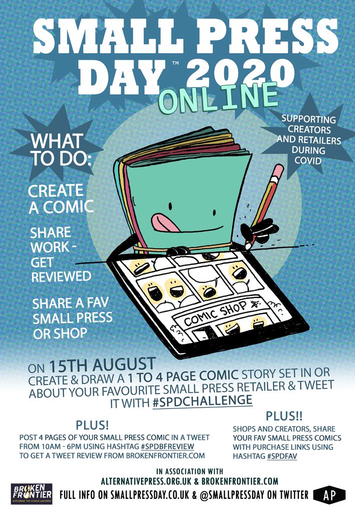 alt_press's tweet photo. 7 DAYS TO GO TO @SmallPressDay !!!

Join us next Saturday 15th August as we celebrate all things #smallpress on twitter ❤️🔥🙌🏽

https://t.co/SMxjnRlaqf 

#smallpressday #selfpublishing #comics #zines #DIY #SPDChallenge #SPDBFreview #SPDfav https://t.co/hE1D1Ex5Na