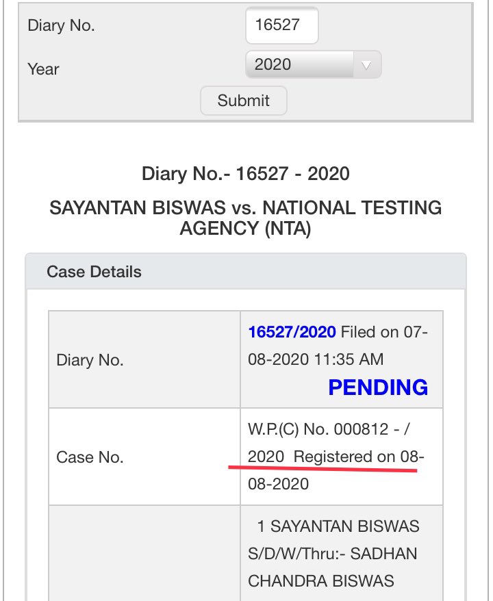 advocate_alakh's tweet photo. -Our Petition seeking postponement of #NEET #JEE, has been REGISTERED by Supreme Court Today

-It is likely to be listed for hearing on 14.08.2020

-Dear students, take care, stay safe &amp; KEEP STUDYING

-We are trying our best to secure Justice for all of you

We will update again https://t.co/KewIkRFe3W
