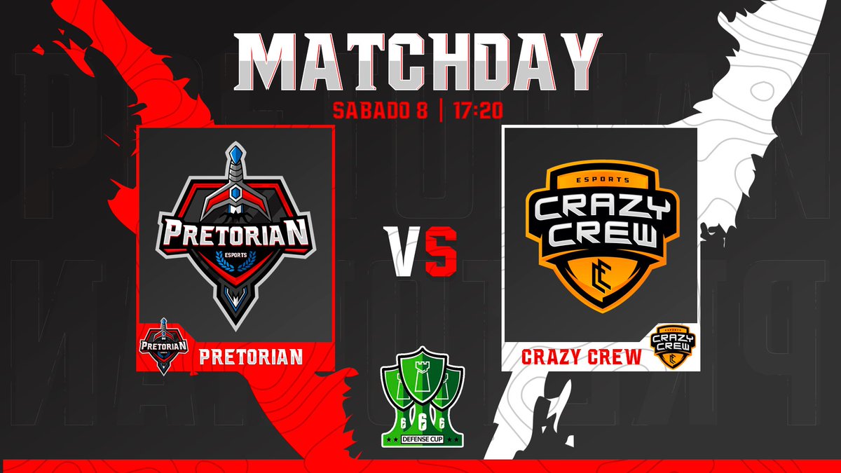 ¡Match day!

Esta tarde nuestro equipo de #R6 se estrena en la <a href="/Defense_Cup/">Defense Cup</a> contra un gran equipo como  es @CrazyCrewEsport 
Queremos demostrar nuestro nivel y empezar con buen pie la competición.

🕰17:20
📺twitch.tv/defensecup

#itsPretoriaN