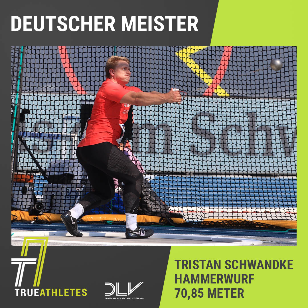Die erste 🥇 bei der 120. Leichtathletik-DM geht an Tristan Schwandke. Der Hammerwerfer verteidigt in Braunschweig mit 70,85 Metern seinen Titel erfolgreich 💪 
#TrueAthletes #dlv #leichtathletik #dm2020 #braunschweig2020 #trackandfield #nationals #hammerwurf