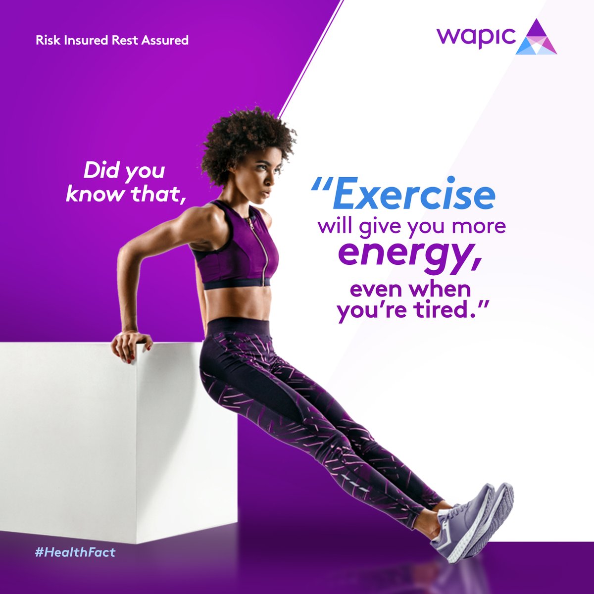 coronation_ng's tweet photo. Did you know that, “Exercise will give you more energy, even when you’re tired?”
#HealthFact #Exercise #HealthIsWealth #HealthyLiving #WapicCare #WapicInsurance #InsureWithWapic https://t.co/OGrSNh6VC0