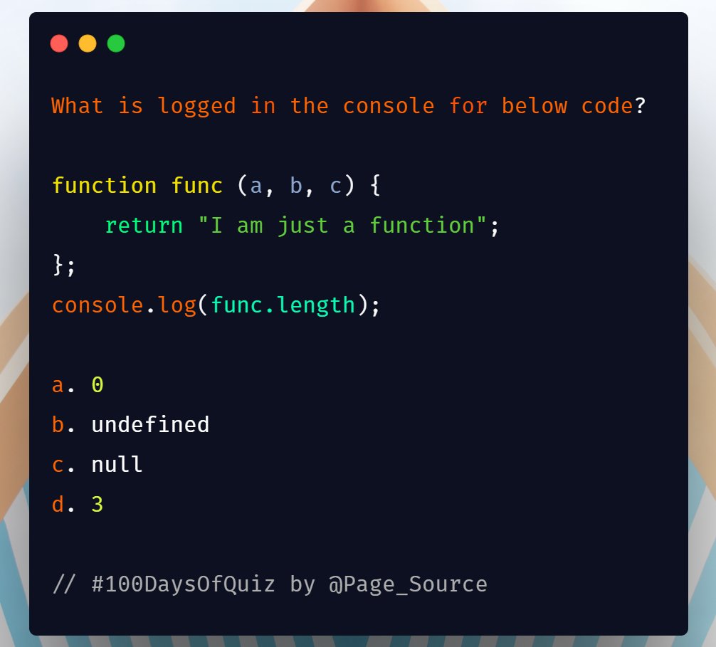 Day 8 question in  #100DaysOfQuiz - #JavaScript  #CodeNewbie  #100DaysOfCode  #ReactJS  #Angular  #freeCodeCamp  #Programmers