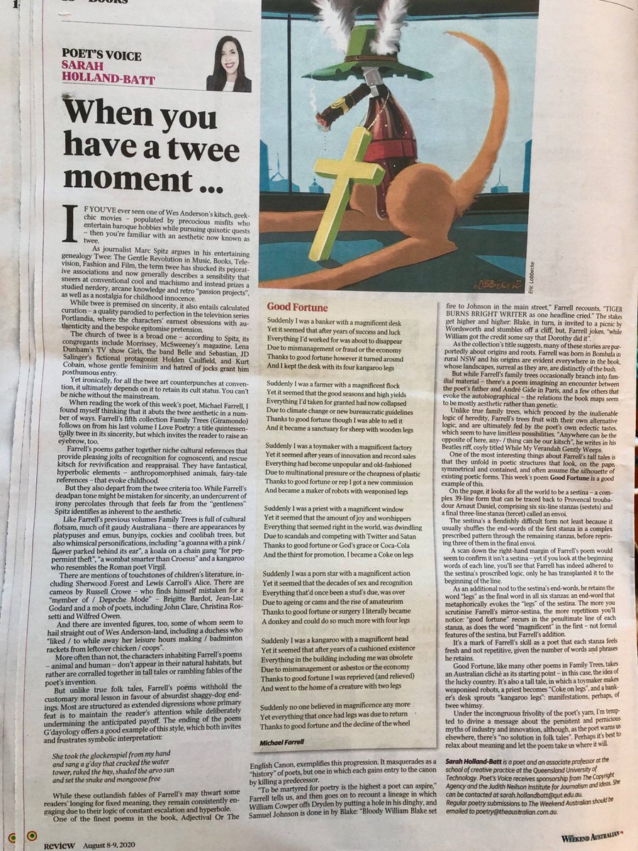 today in the Australian @the_shb focuses on Family Trees and the 'reverse #sestina' 'Good Fortune' @GiramondoBooks #poetry #affecttheory #talltales