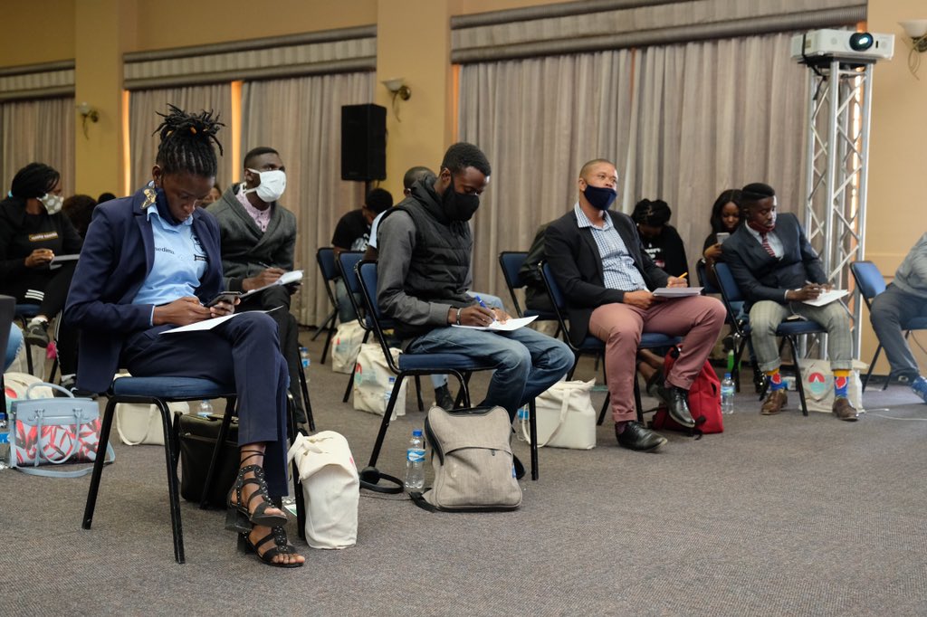 One_Namibia's tweet photo. For the interactive segment, attendees are pairing up to share and discuss the impact of COVID-19 on their respective businesses. #ONESurvivalToolkit #Innovation https://t.co/vUqMMbEHVD