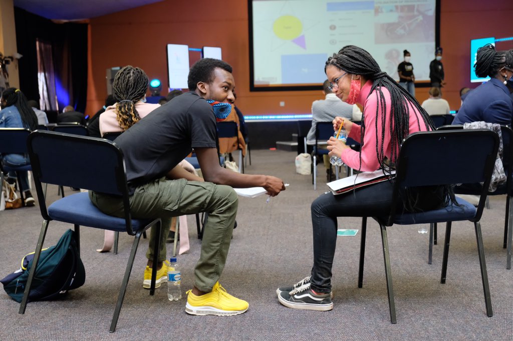 One_Namibia's tweet photo. For the interactive segment, attendees are pairing up to share and discuss the impact of COVID-19 on their respective businesses. #ONESurvivalToolkit #Innovation https://t.co/vUqMMbEHVD