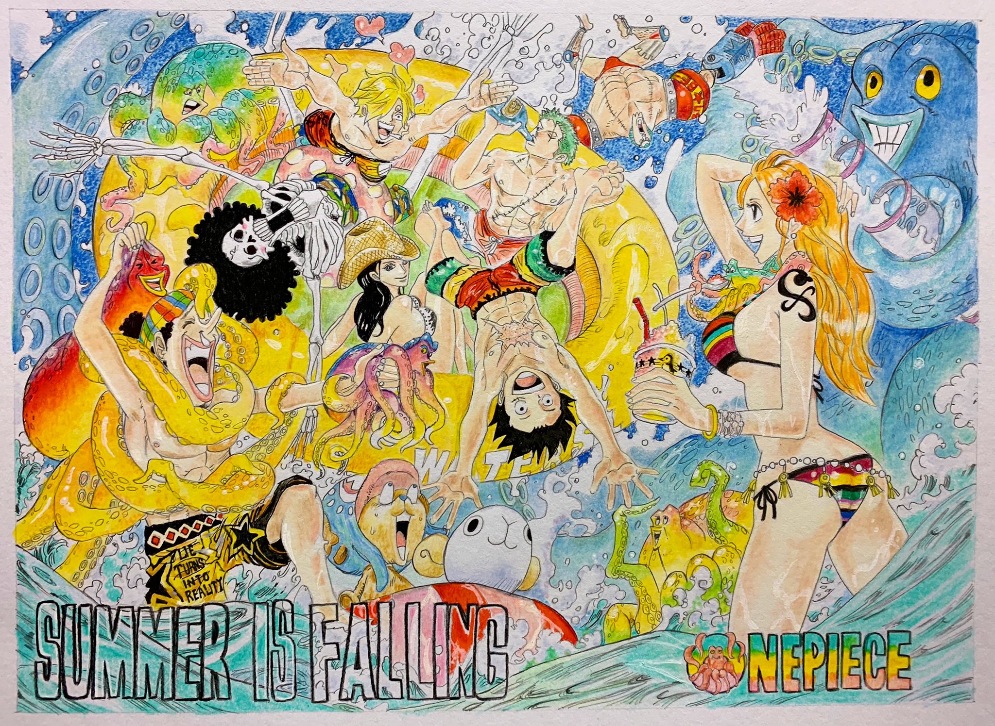Twitter 上的 Ico ワンピース扉絵 完成 お絵描き 模写 色鉛筆 18時間 Onepiece 麦わらの一味 T Co Locghmrhyo Twitter