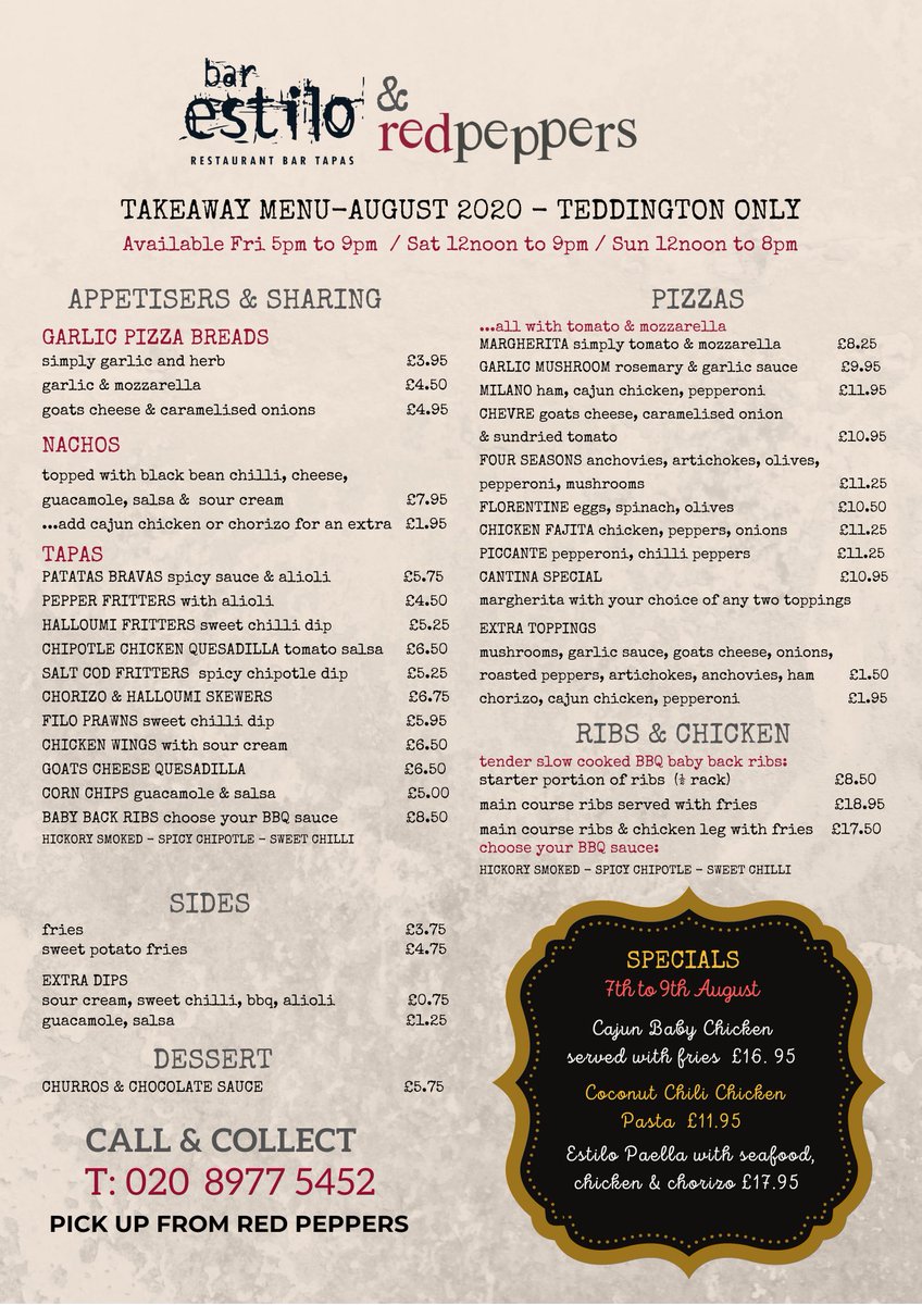 Weekend Takeaway Specials! Only a few available each day, so book your slot now! #Teddington #takeaway #cajunbabychicken #coconutchickenpasta #estilopaella