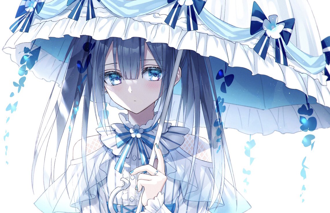 1girl umbrella solo blue eyes twintails holding umbrella looking at viewer  illustration images