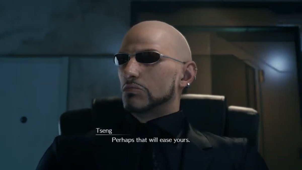 and in the final fantasy remake, when rude asks why it was the turks that had to seperate the plate from sector 7, tseng replies with this literally straight away...