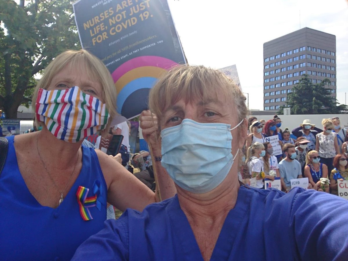 georgegilbey's tweet photo. ‘We are feeling undervalued, demoralised, overworked and exhausted. We have lost 540 of our colleagues to COVID-19 and the fight is not over.’

My amazing sister marching for her cause. Pls RT and share. 

#nhs #NHSPay15 #nhspayrise #NHSWorkersSayNO https://t.co/BxiSM4ZYxE